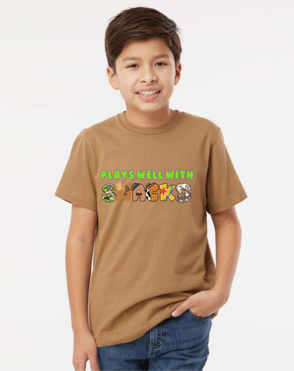 Kids T-Shirt • Plays Well With Snacks • Toy Movie Themed • Long or Short Sleeve