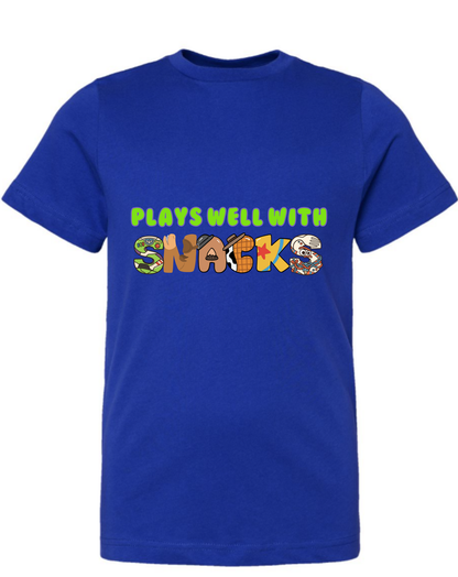 Kids T-Shirt • Plays Well With Snacks • Toy Movie Themed • Long or Short Sleeve