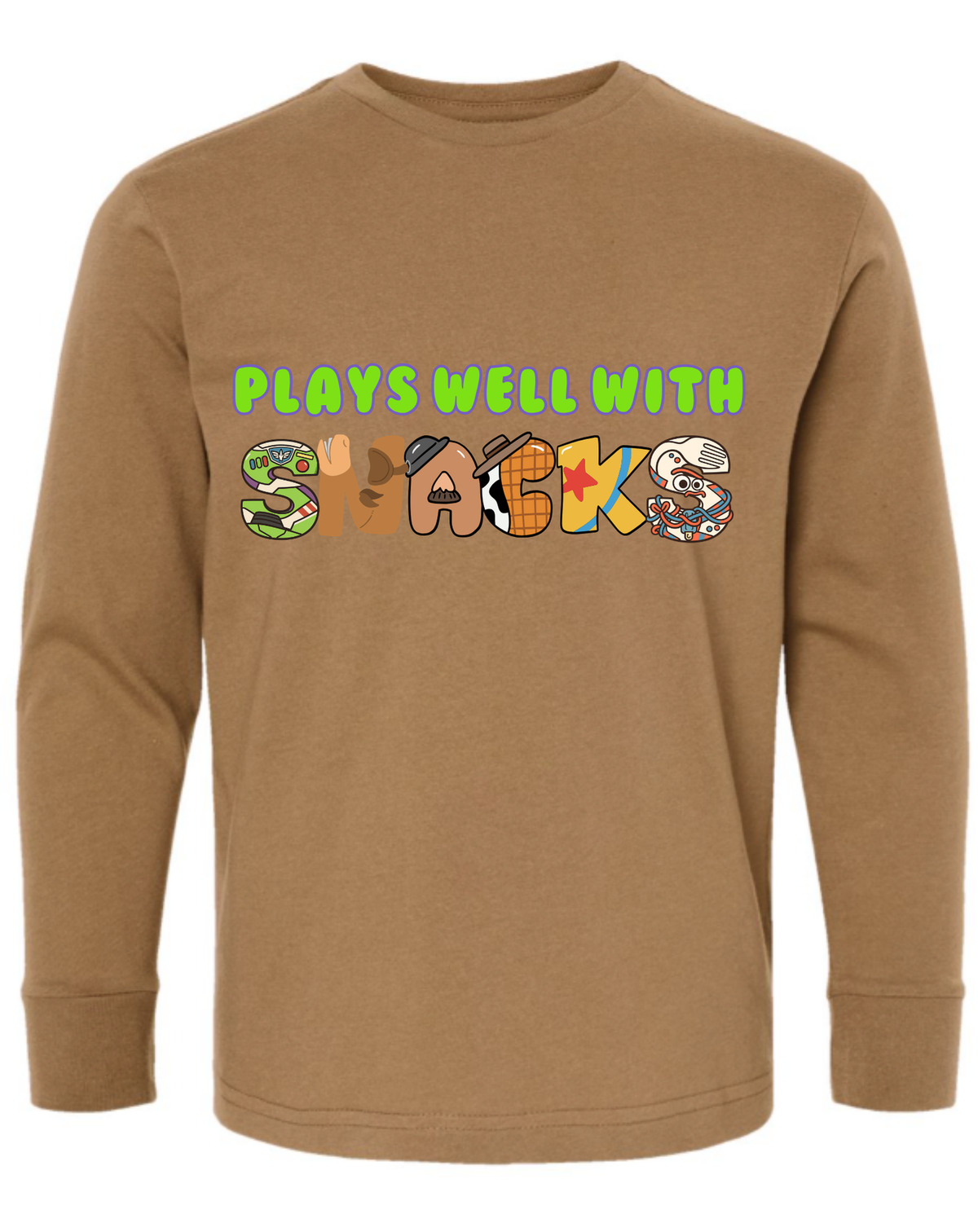 Kids T-Shirt • Plays Well With Snacks • Toy Movie Themed • Long or Short Sleeve