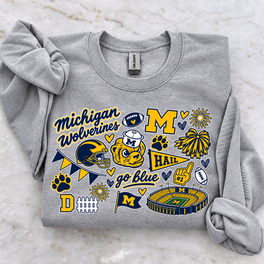 Michigan Doodle • T Shirt and Crewneck • All Ages • Go Blue