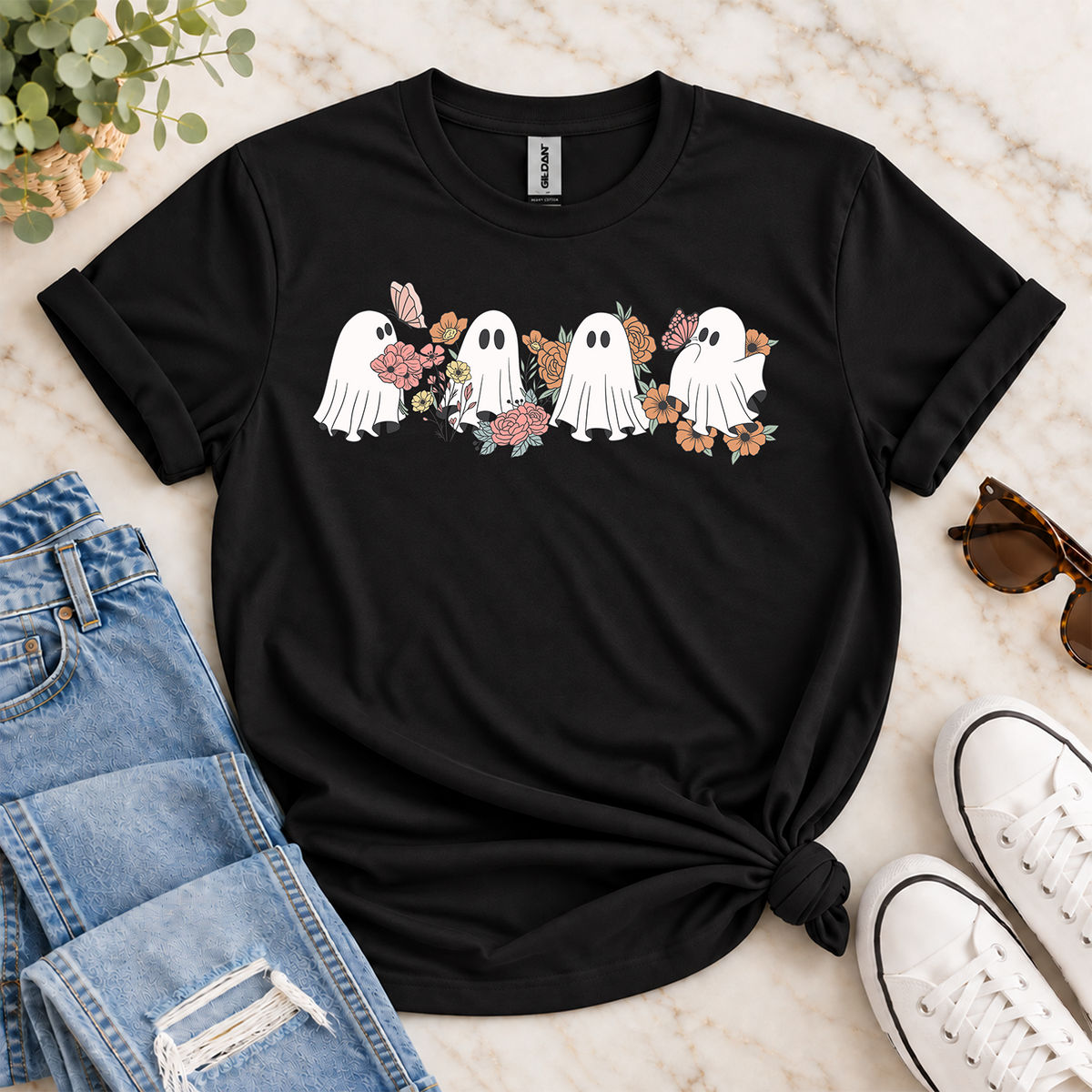 Retro Floral Ghost • T-Shirt or Crewneck Sweatshirt